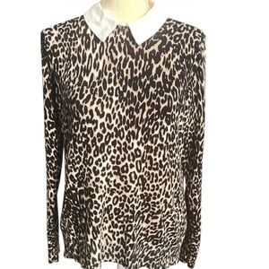 Cable & Gauge Animal Print Blouse with White Collar Sz L